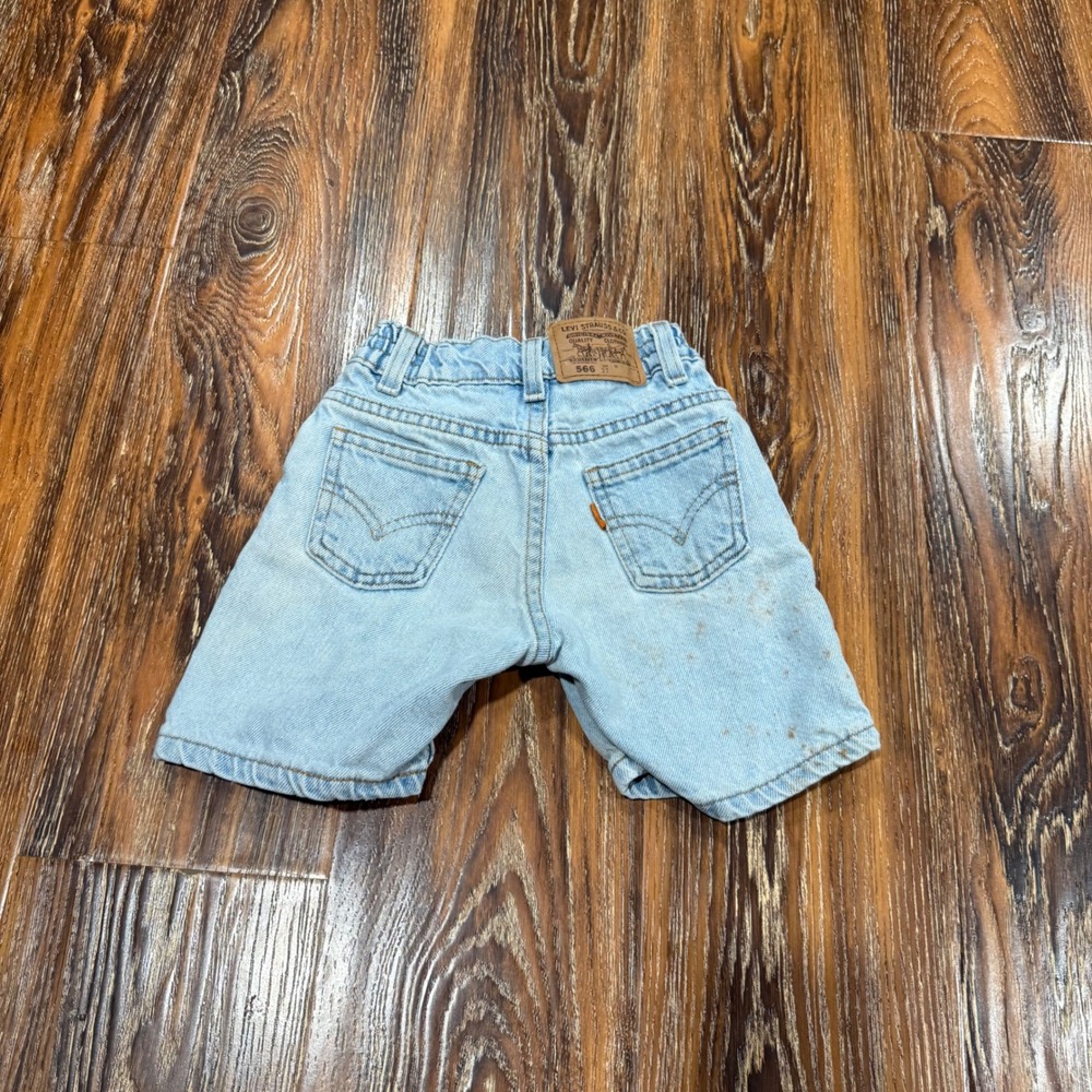 Levi's 3T Denim Shorts Kids Light Wash 566 Loose Fit Orange Tab Made in USA FLAW